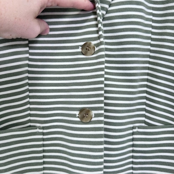 Talbots Size 10 Sweater Blazer Green Cream Striped Soft Cotton Aberdeen Casual - Picture 2 of 9